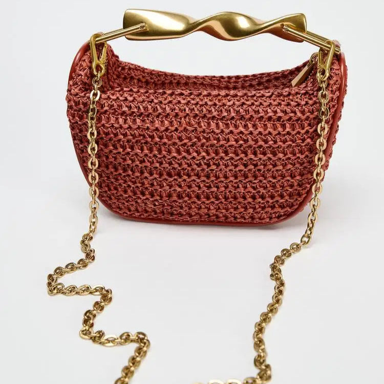Sac a main tressé avec anse doré