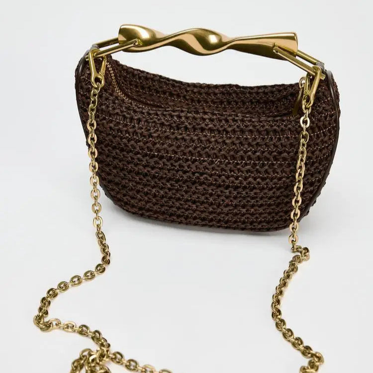Sac a main tressé avec anse doré