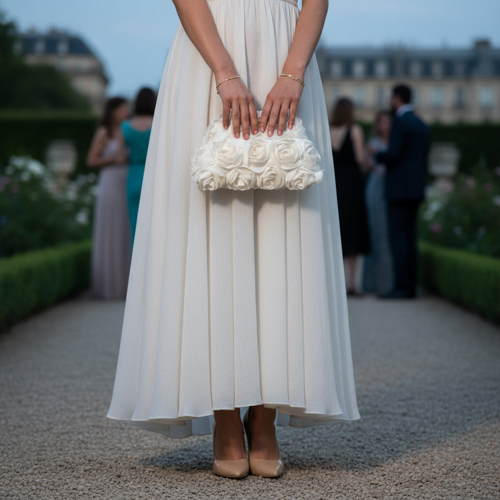 Pochette clutch a motif fleuries roses